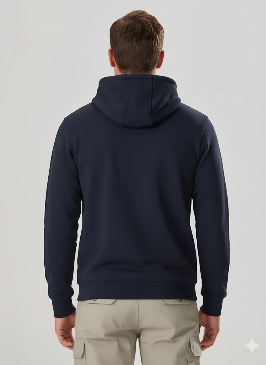 Men Dark Navy Printed Hooded Sweatshirt