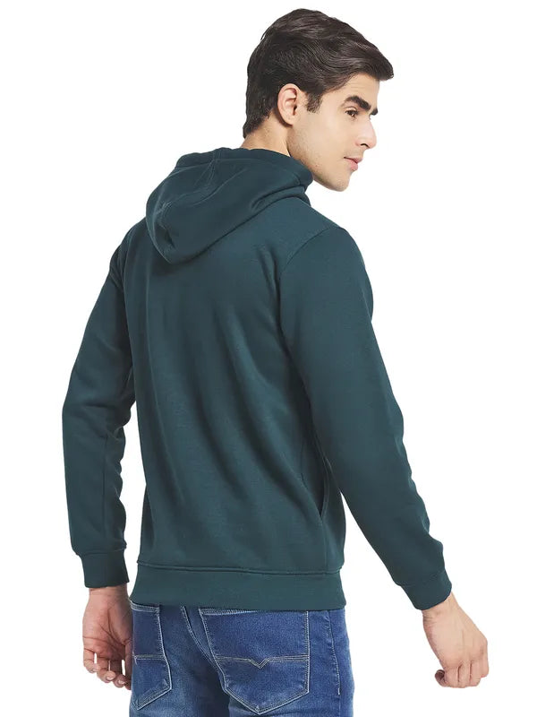 Octave Men Green Printed Fleece Hooded Sweatshirt