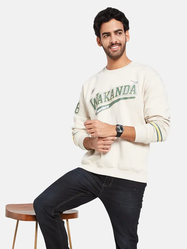 Octave Men Cream-Coloured Printed Sweatshirt