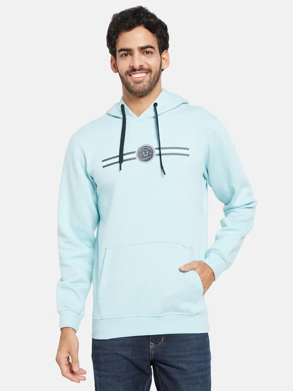 Octave Men Blue Printed Hooded Sweatshirt