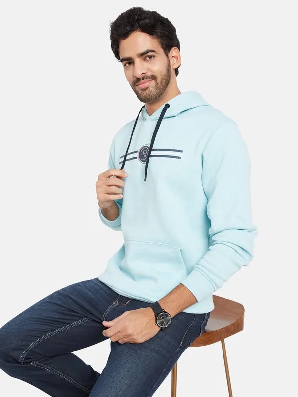 Octave Men Blue Printed Hooded Sweatshirt