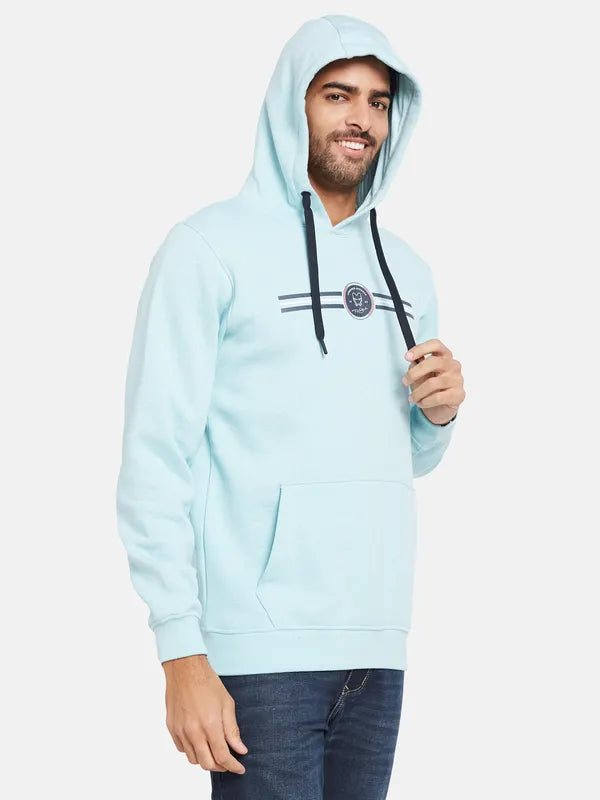 Octave Men Blue Printed Hooded Sweatshirt