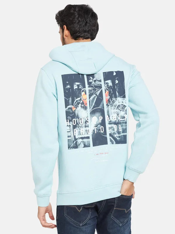 Octave Men Blue Printed Hooded Sweatshirt