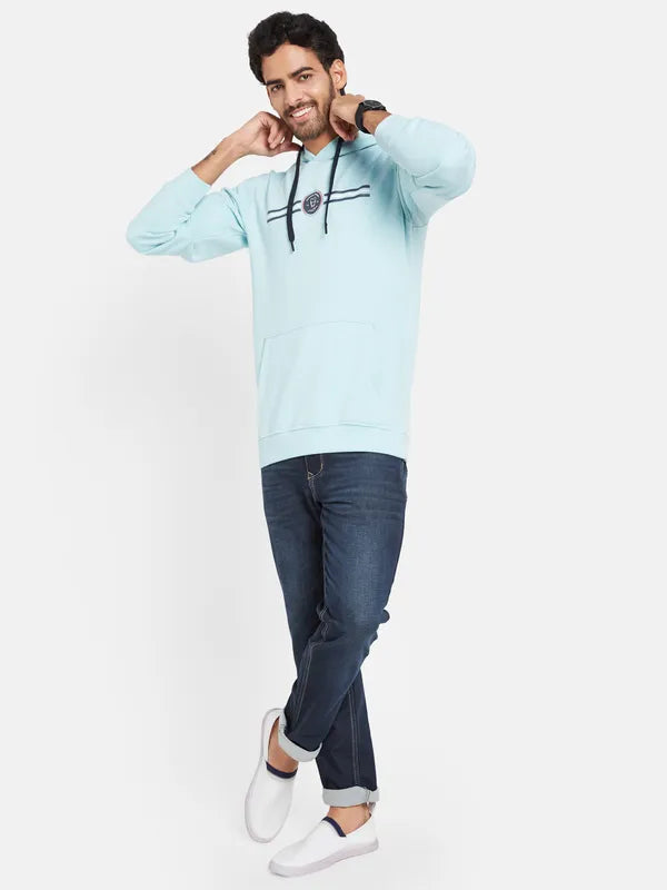 Octave Men Blue Printed Hooded Sweatshirt