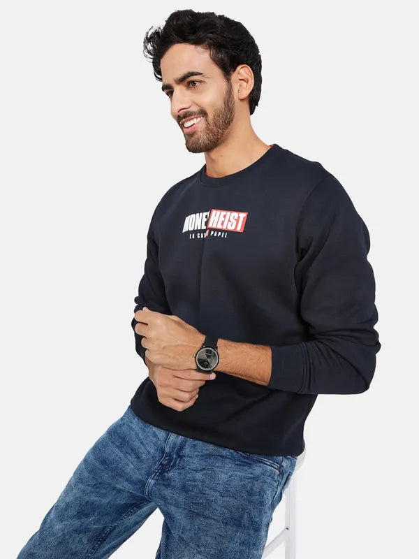 Octave Men Navy Blue Printed Sweatshirt