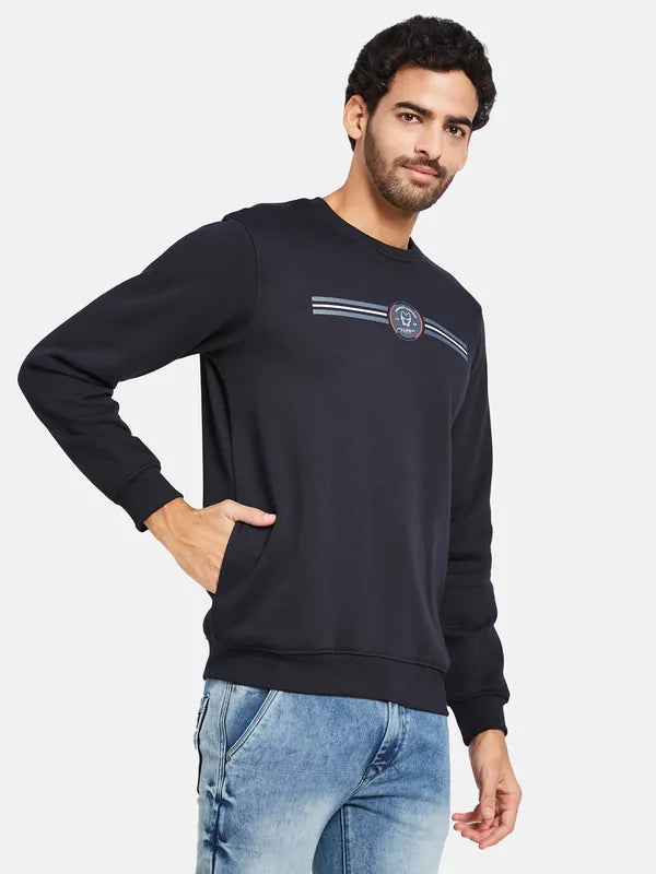 Octave Men Navy Blue Printed Sweatshirt