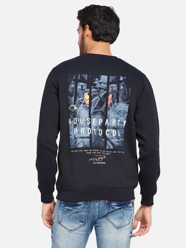 Octave Men Navy Blue Printed Sweatshirt