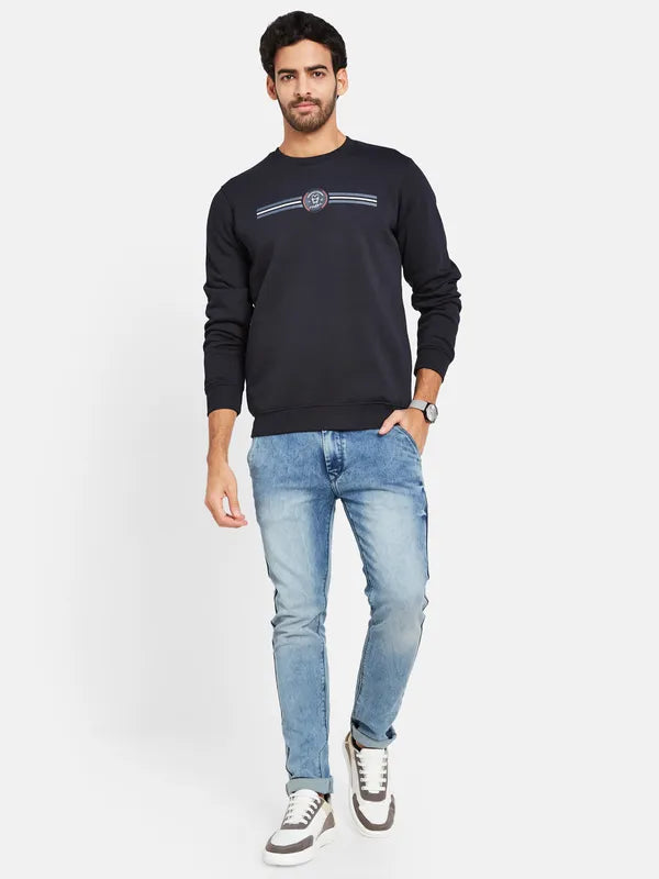 Octave Men Navy Blue Printed Sweatshirt