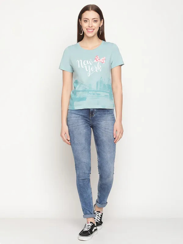 Mettle Women Blue Typography Printed T-Shirt