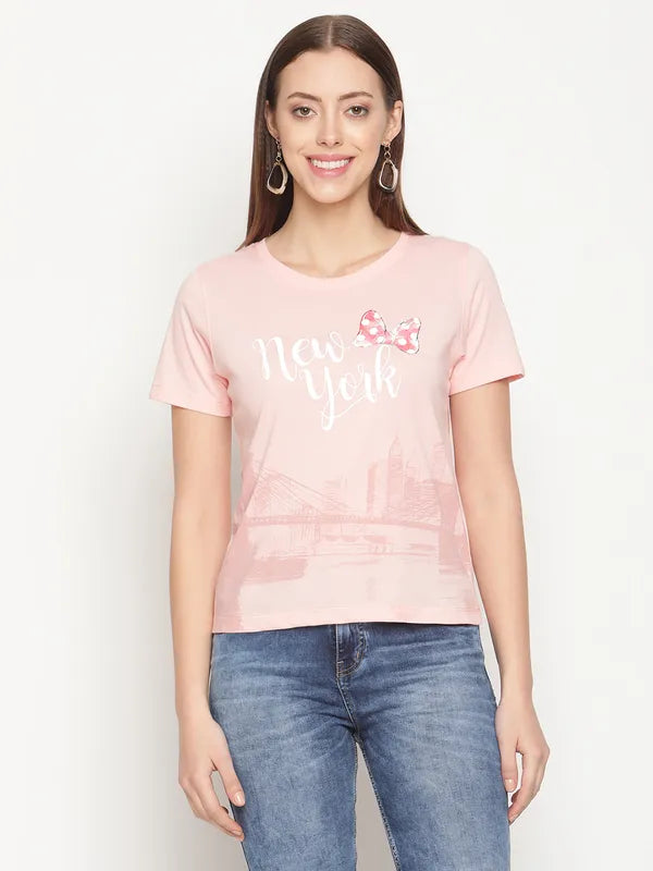 Mettle Women Pink Printed T-Shirt