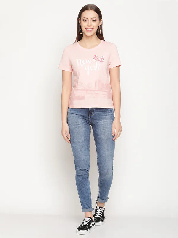 Mettle Women Pink Printed T-Shirt