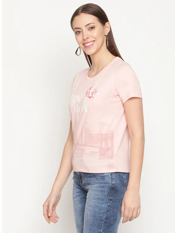 Mettle Women Pink Printed T-Shirt