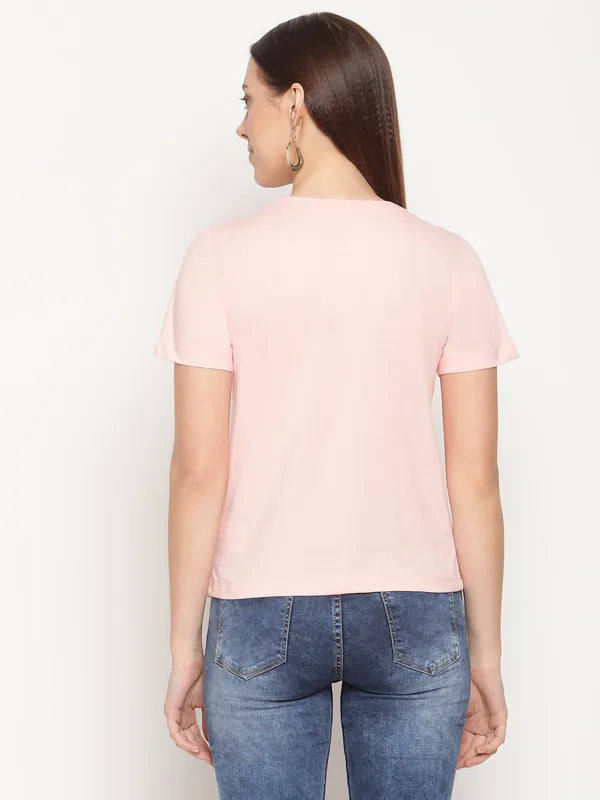 Mettle Women Pink Printed T-Shirt