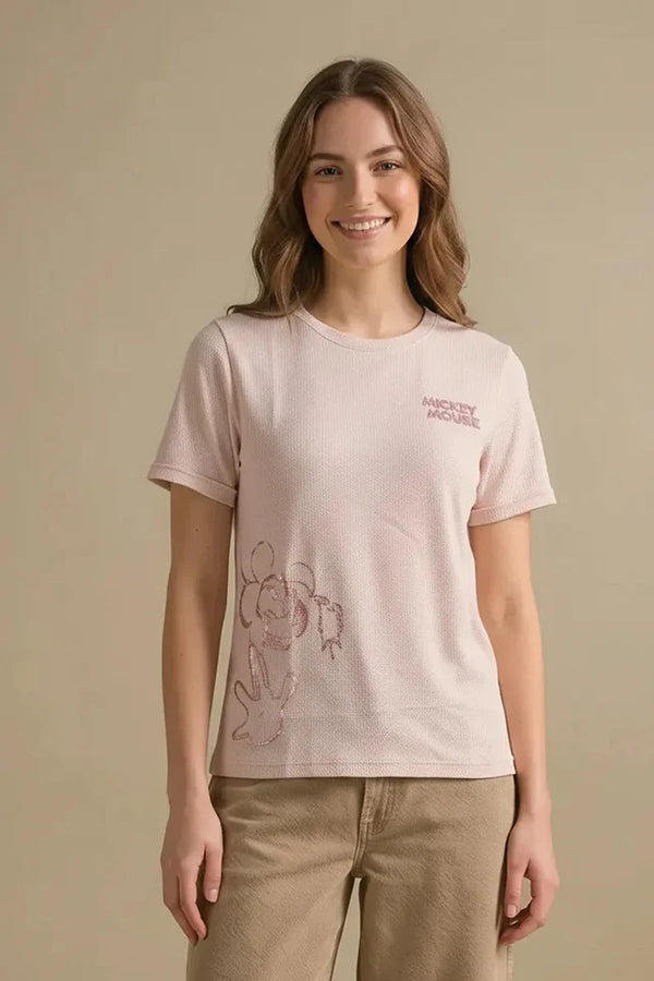 Women Pink Mickey Mouse T-shirt