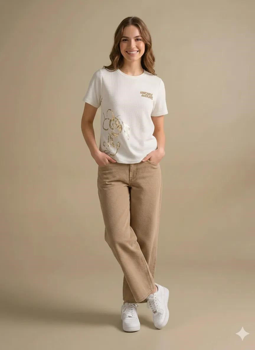 Women Mickey Mouse Printed T-shirt