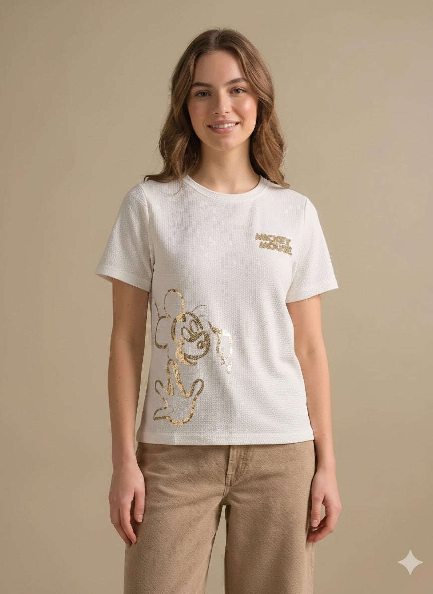 Women Mickey Mouse Printed T-shirt