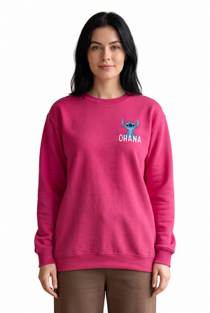 Women’s Hot Pink Disney Stitch Cotton Brushed Fleece Sweatshirt – Regular Fit