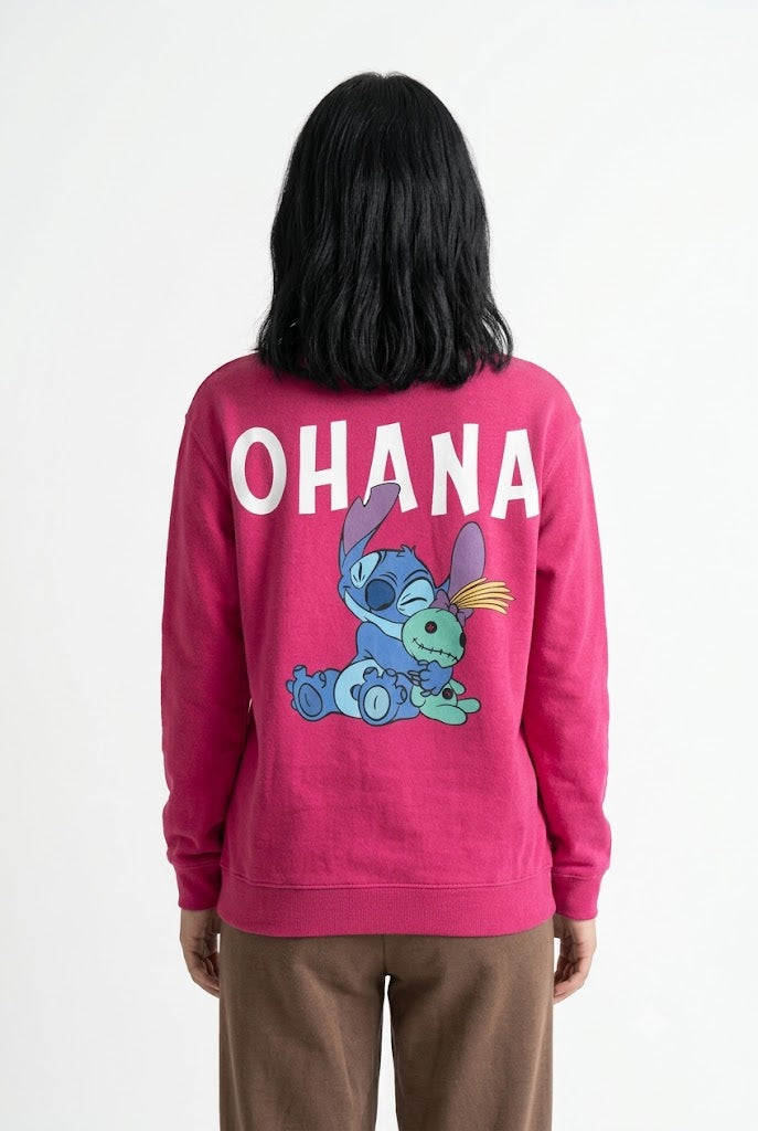 Women’s Hot Pink Disney Stitch Cotton Brushed Fleece Sweatshirt – Regular Fit