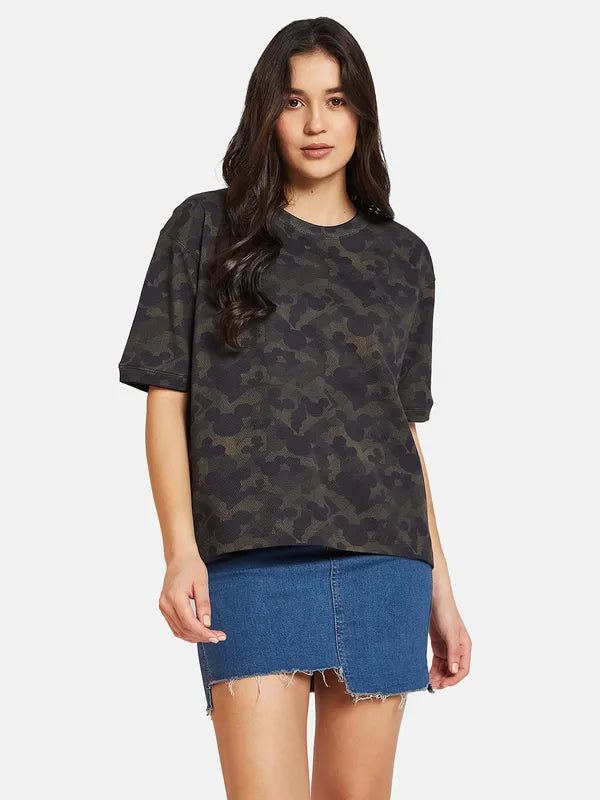 Mettle Women Camouflage Printed Round Neck T-Shirt