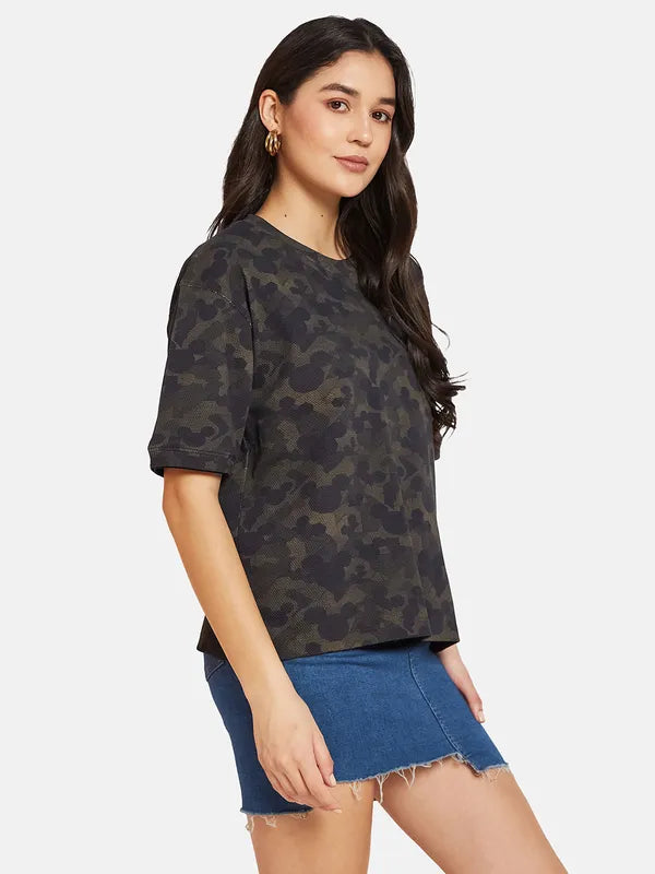 Mettle Women Camouflage Printed Round Neck T-Shirt