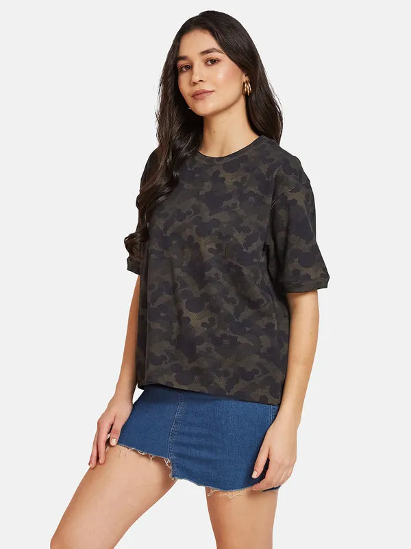 Mettle Women Camouflage Printed Round Neck T-Shirt