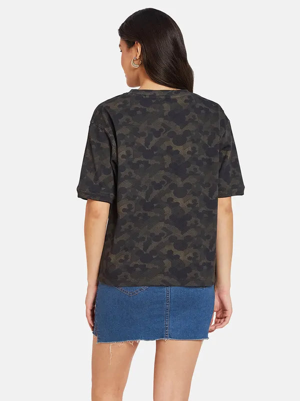 Mettle Women Camouflage Printed Round Neck T-Shirt