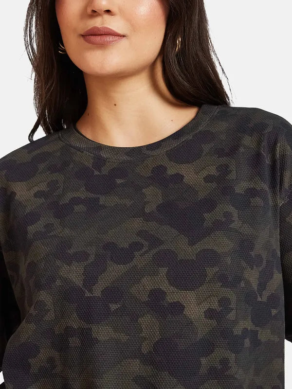 Mettle Women Camouflage Printed Round Neck T-Shirt