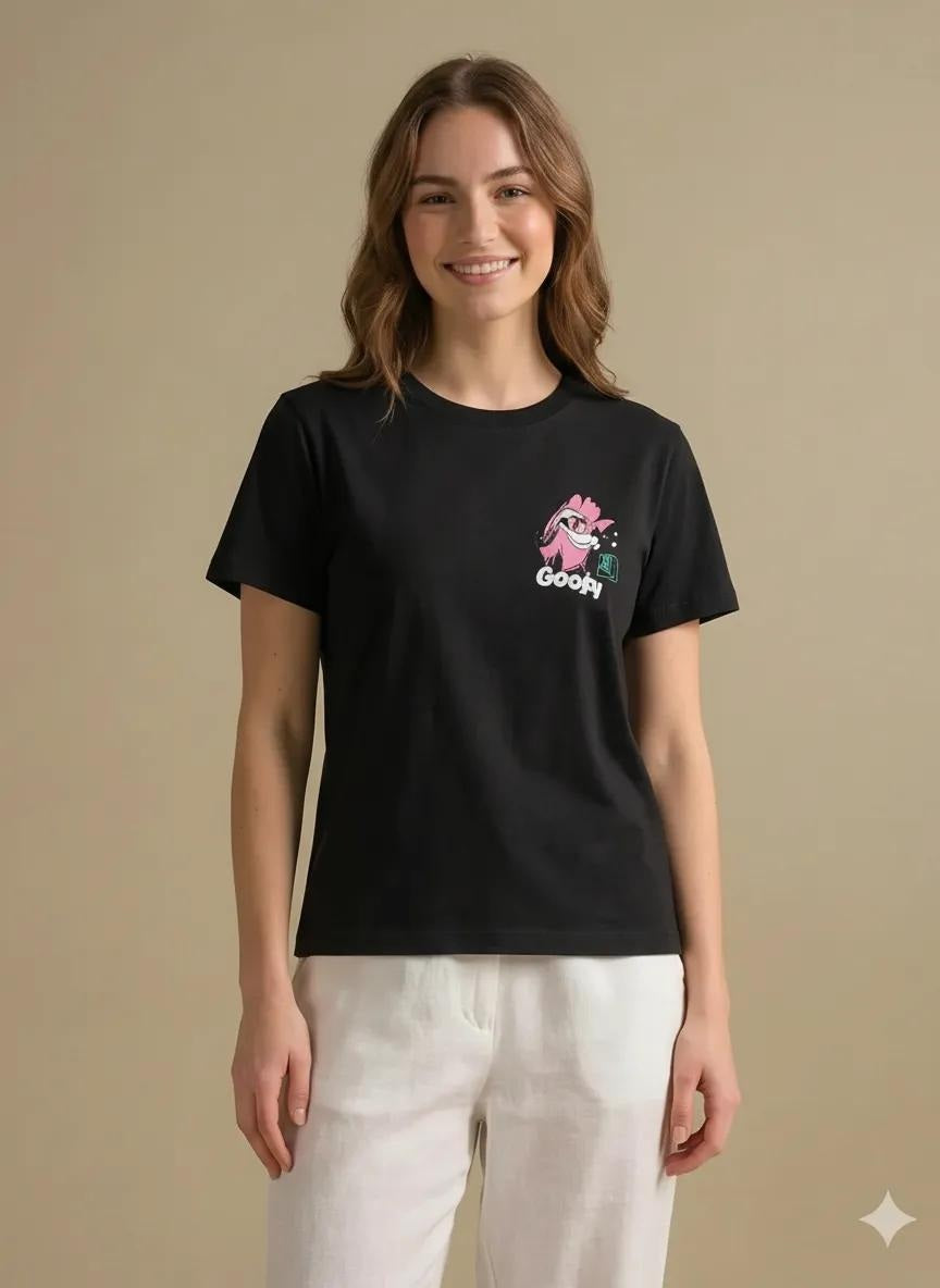 METTLE Women Black Printed T-shirt