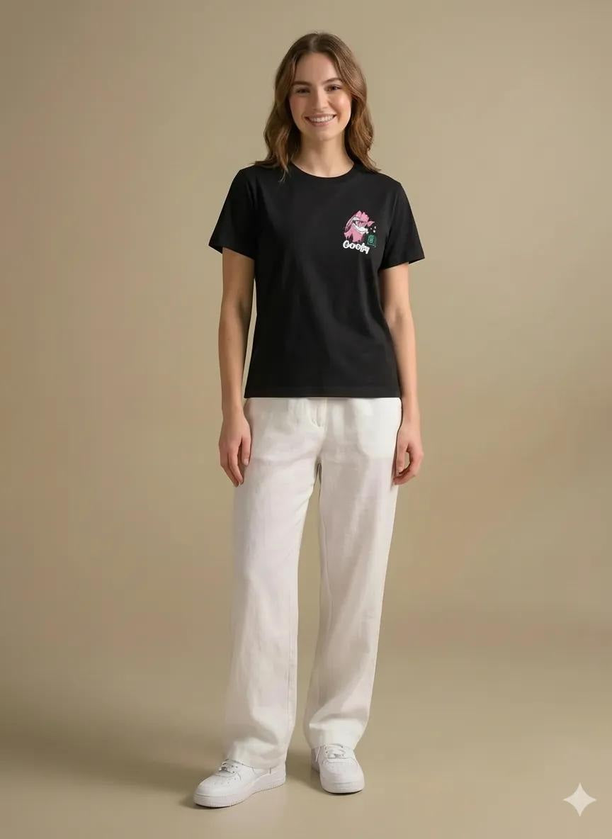 METTLE Women Black Printed T-shirt