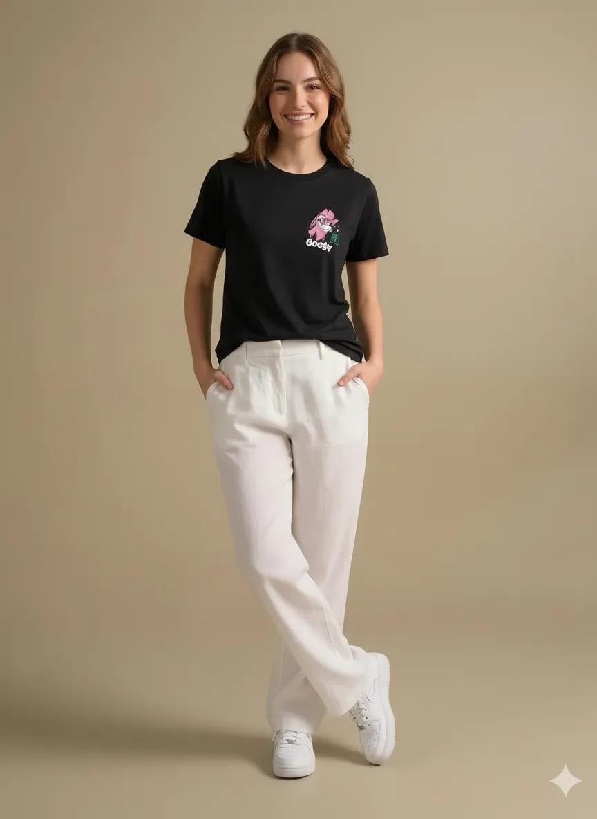 METTLE Women Black Printed T-shirt