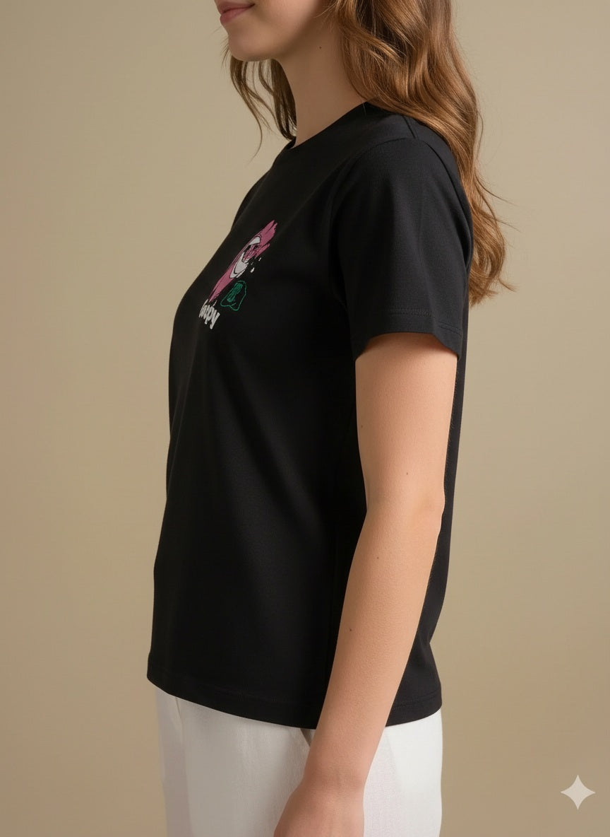 METTLE Women Black Printed T-shirt