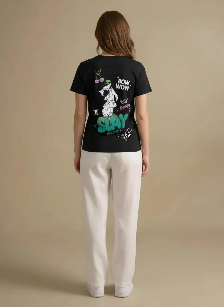 METTLE Women Black Printed T-shirt