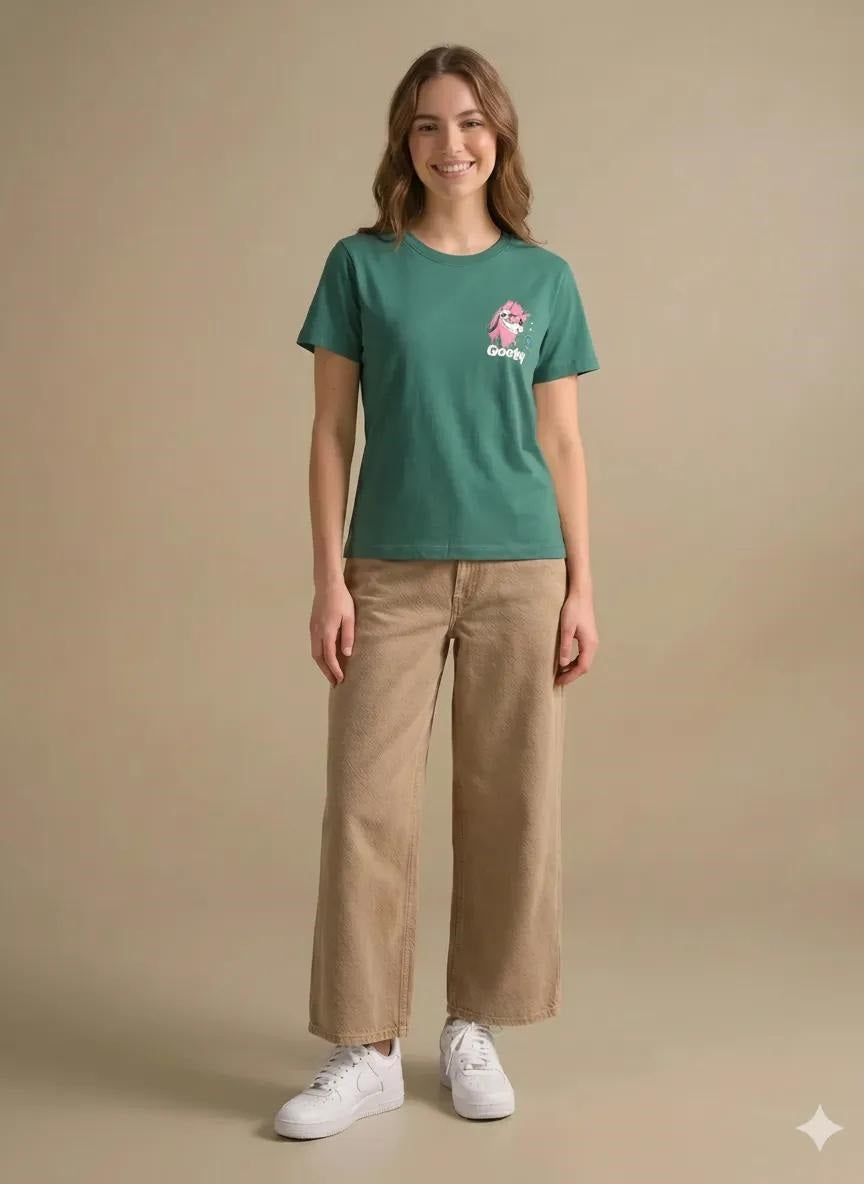 Women Green Goofy Printed T-shirt