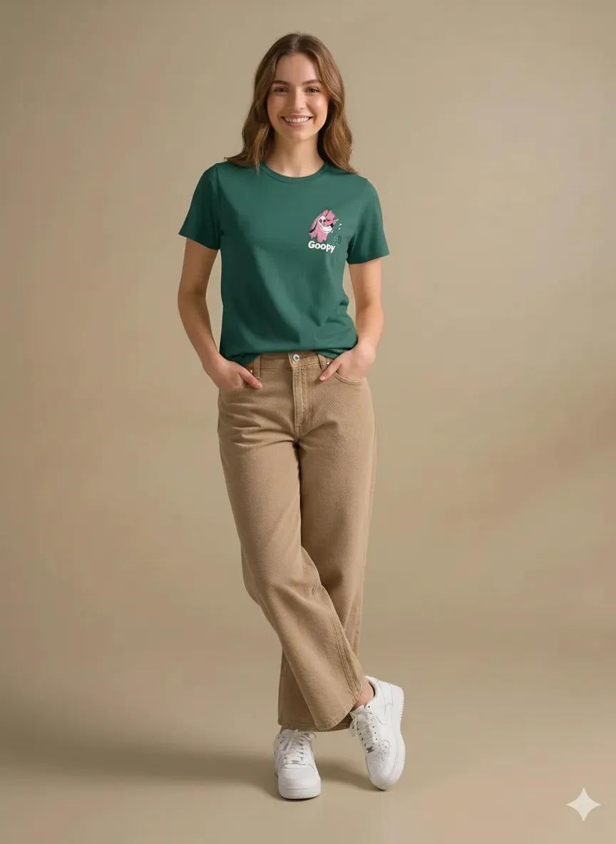 Women Green Goofy Printed T-shirt