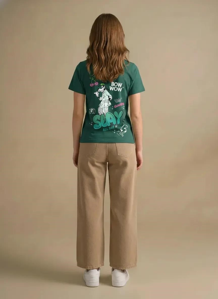 Women Green Goofy Printed T-shirt