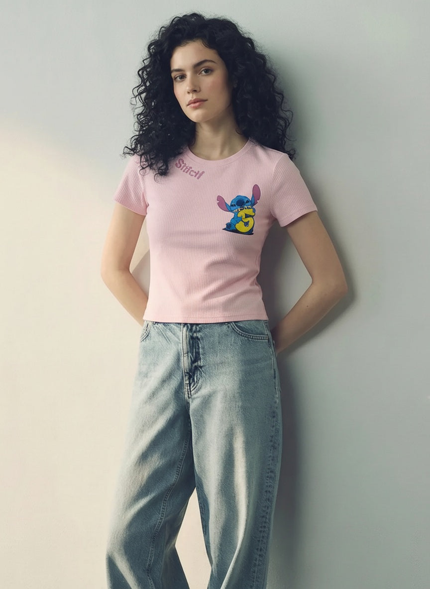 Women Barely Pink Printed Round Neck T-shirt