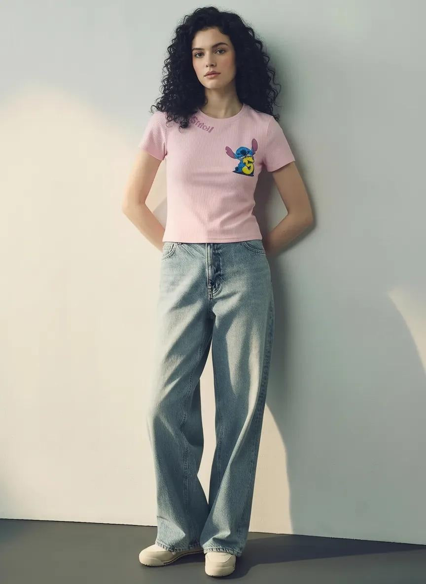 Women Barely Pink Printed Round Neck T-shirt