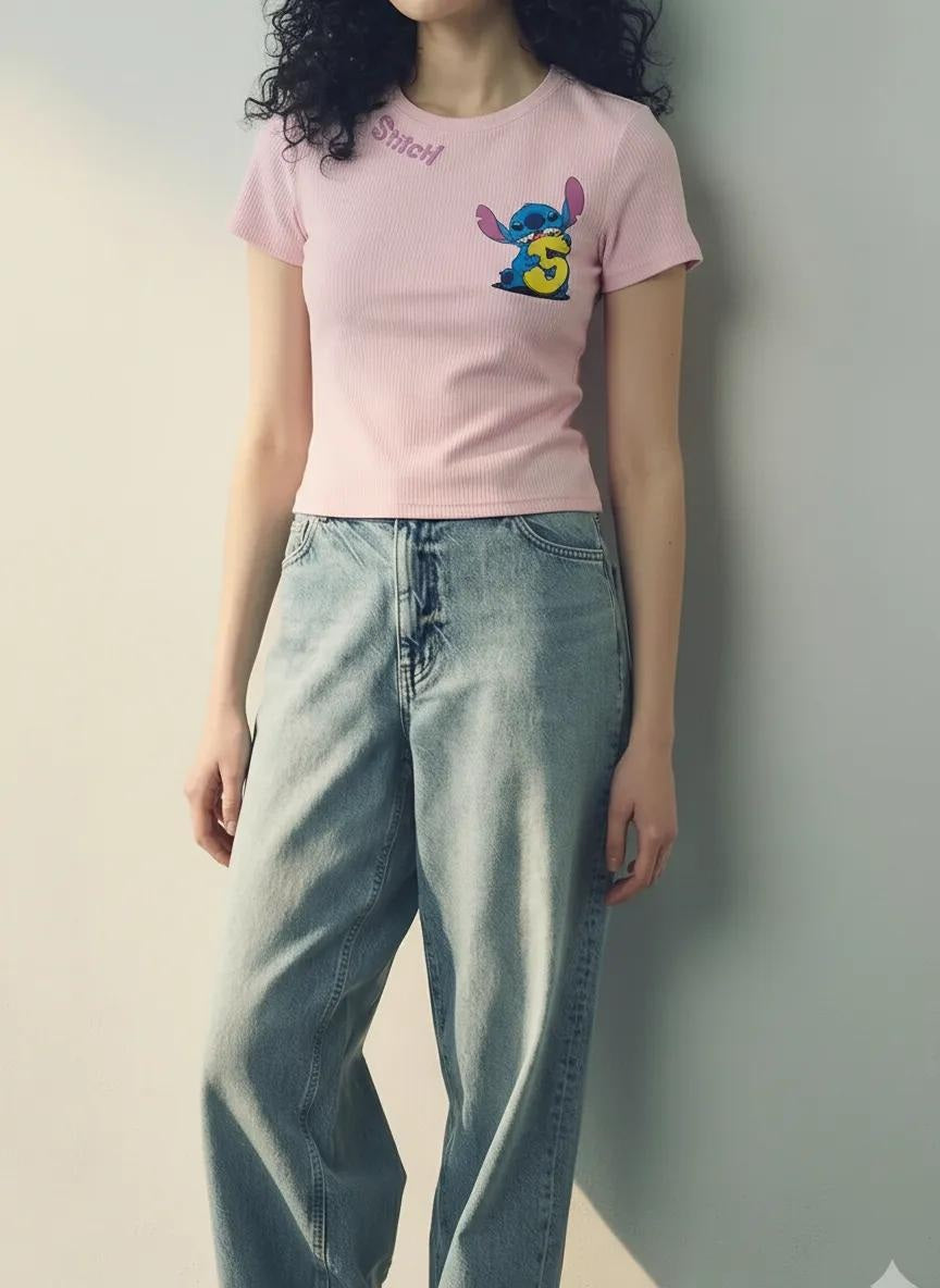 Women Barely Pink Printed Round Neck T-shirt