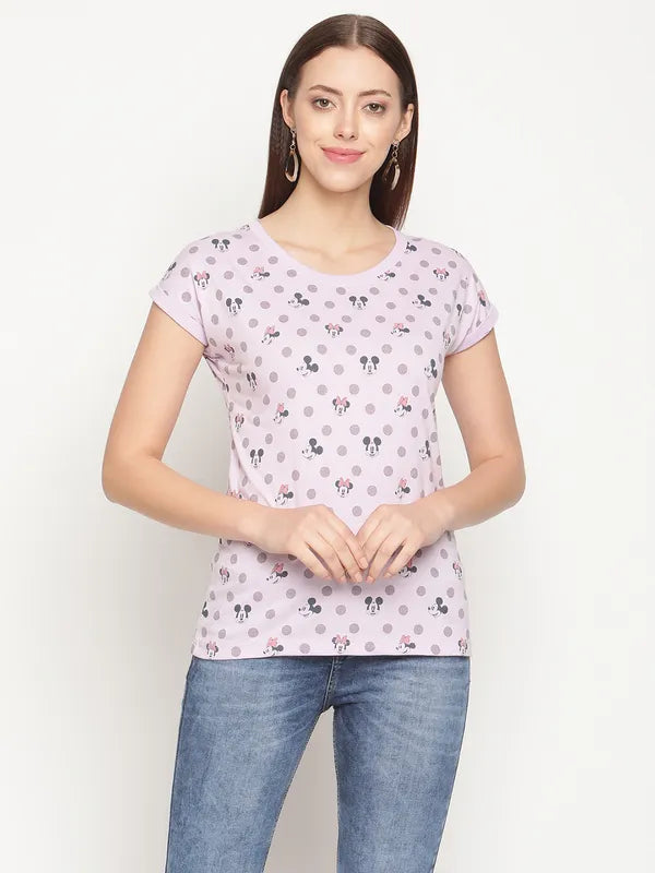 Mettle Women Lavender Mickey Mouse Printed Cotton T-Shirt