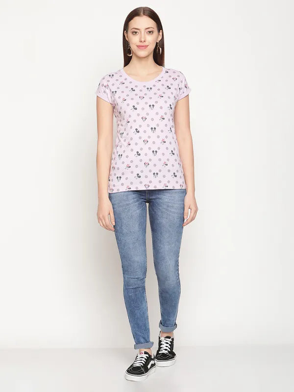 Mettle Women Lavender Mickey Mouse Printed Cotton T-Shirt