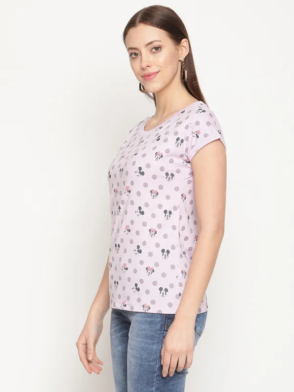 Mettle Women Lavender Mickey Mouse Printed Cotton T-Shirt