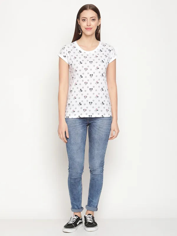 Mettle Women White Mickey Mouse Printed T-Shirt