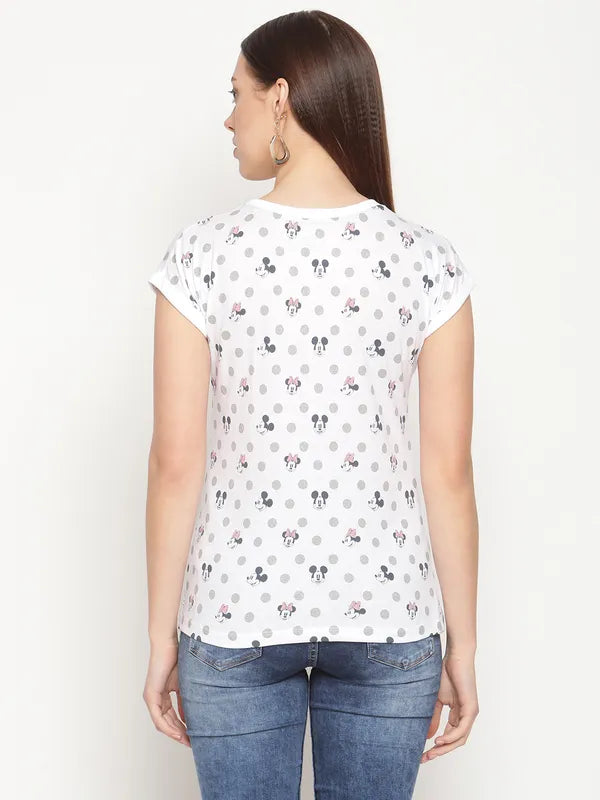 Mettle Women White Mickey Mouse Printed T-Shirt