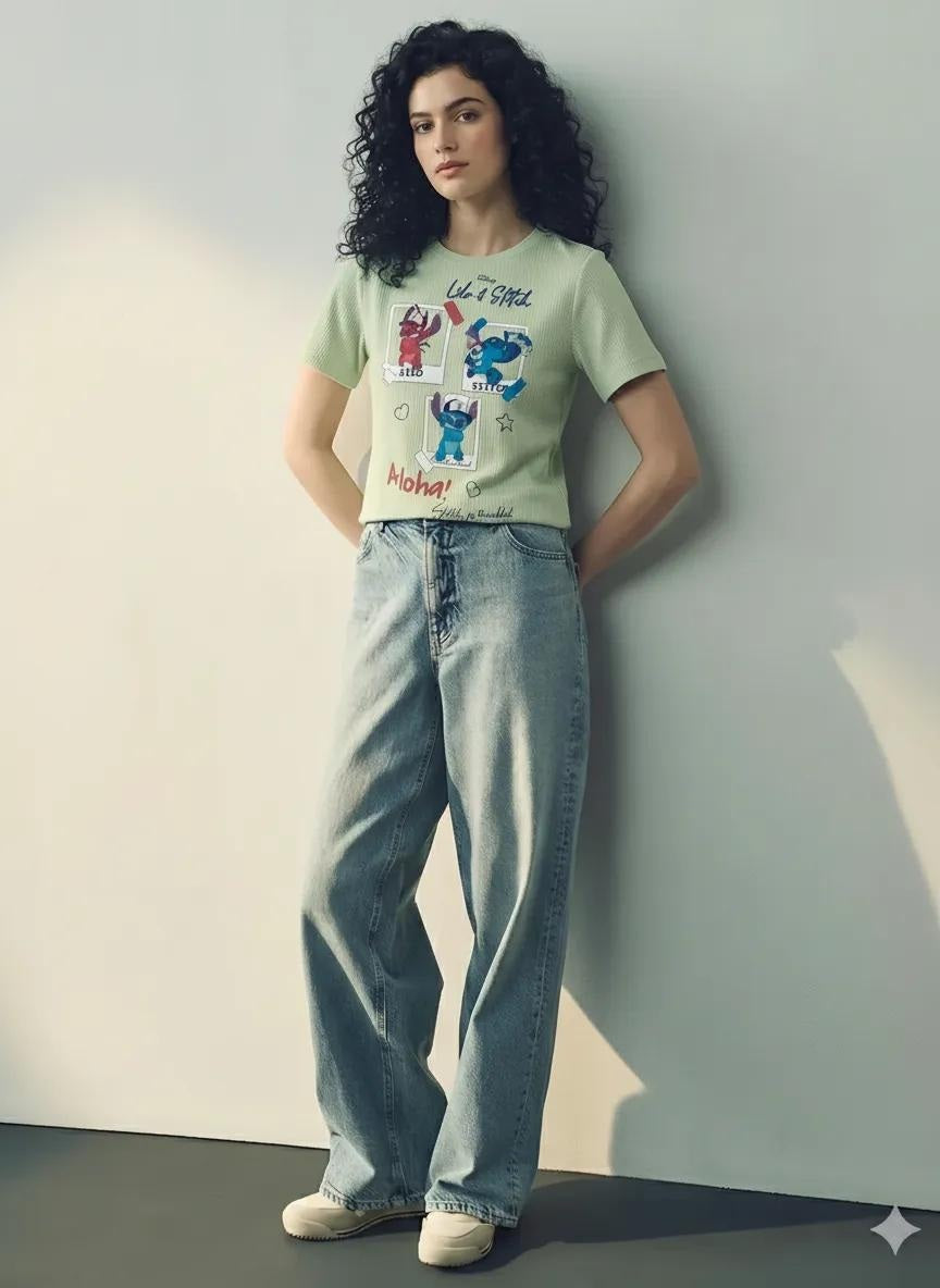 Women Mist Printed Round Neck T-shirt