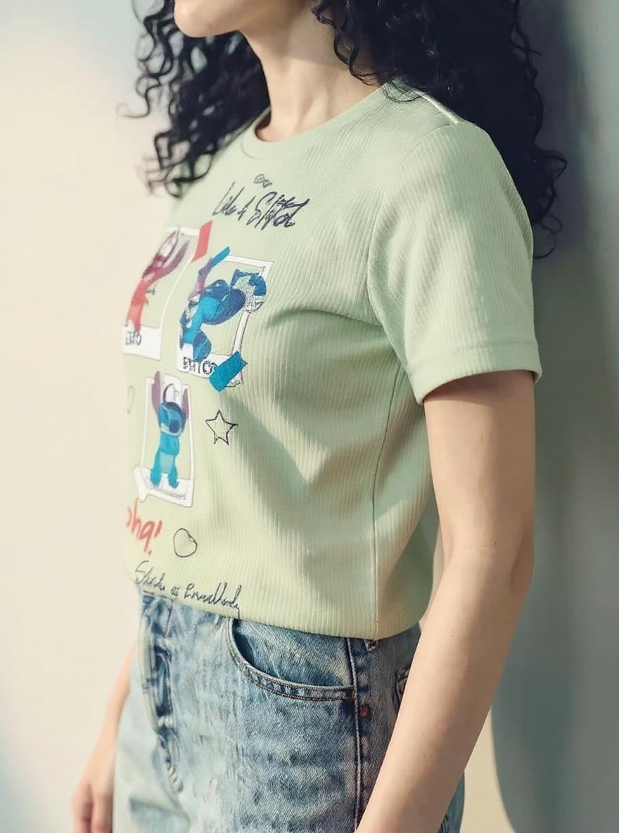Women Mist Printed Round Neck T-shirt