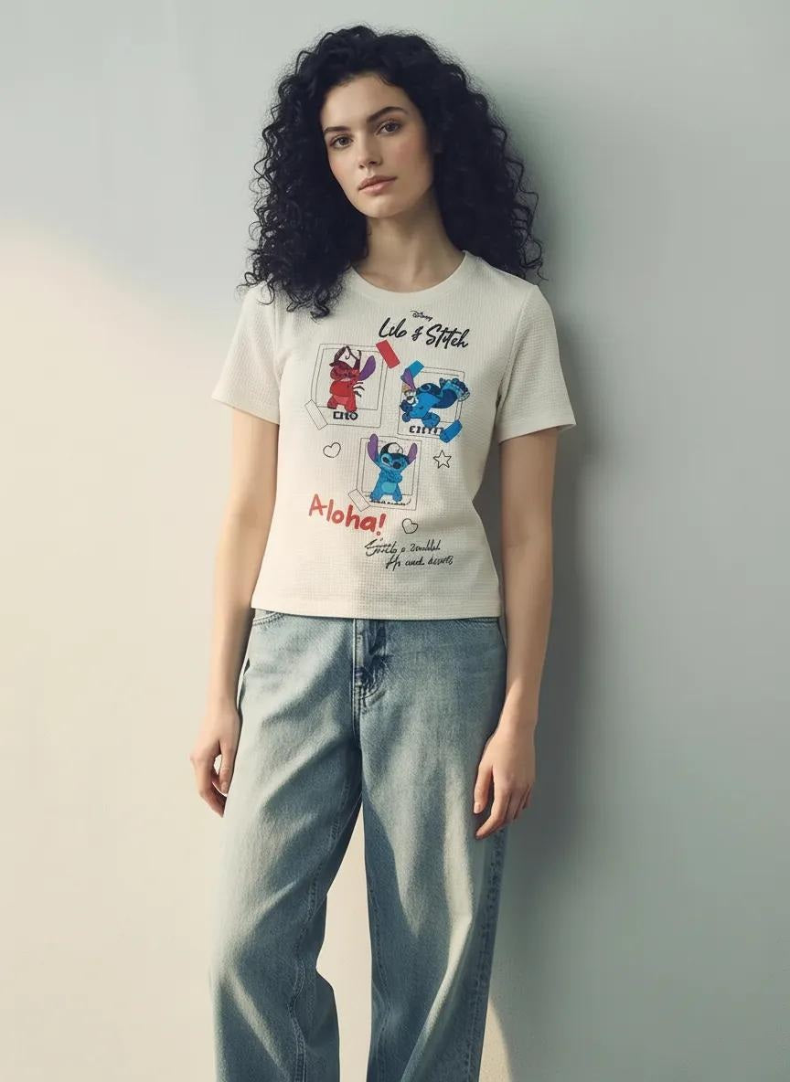 Women Off White Typography Round Neck T-shirt