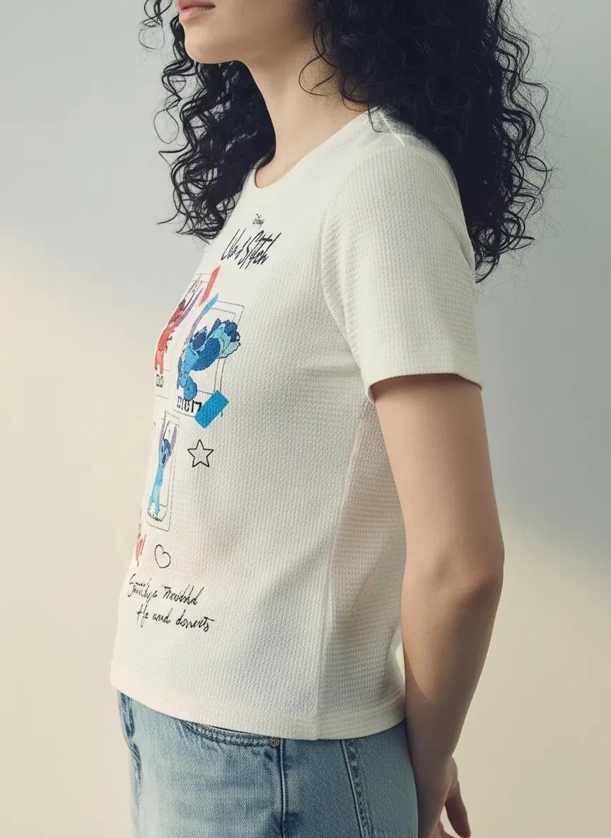 Women Off White Typography Round Neck T-shirt
