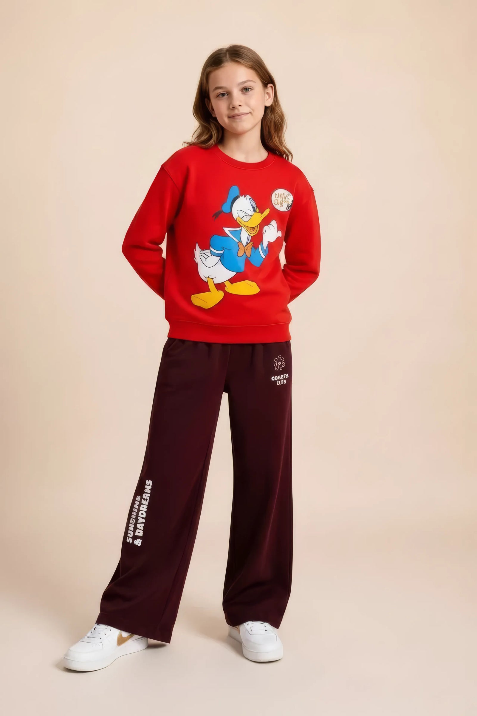 Junior Girls Tomato Cotton Fleece Corduroy Sweatshirt – Donald Duck Graphic | Regular Fit