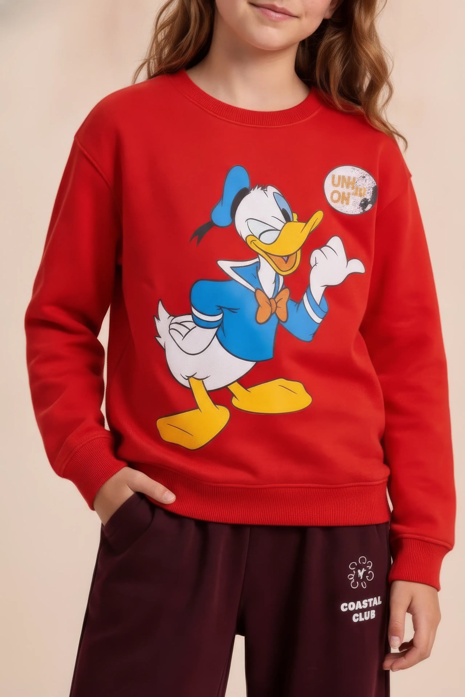 Junior Girls Tomato Cotton Fleece Corduroy Sweatshirt – Donald Duck Graphic | Regular Fit