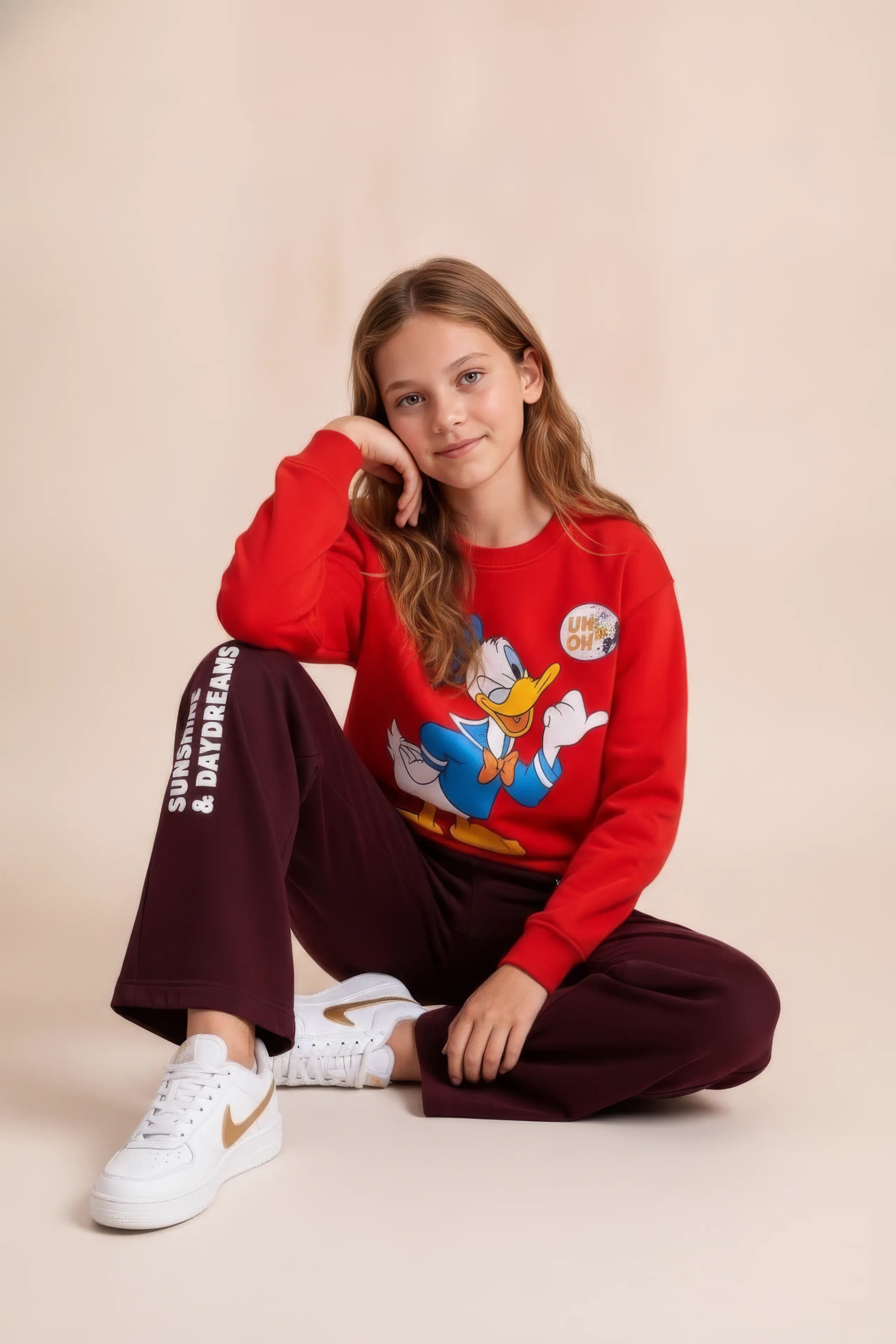Junior Girls Tomato Cotton Fleece Corduroy Sweatshirt – Donald Duck Graphic | Regular Fit